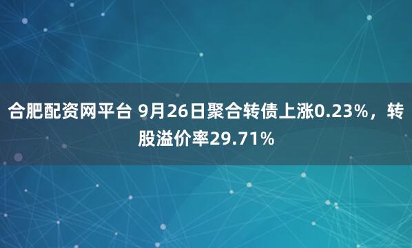 合肥配资网平台 9月26日聚合转债上涨0.23%，转股溢价率29.71%